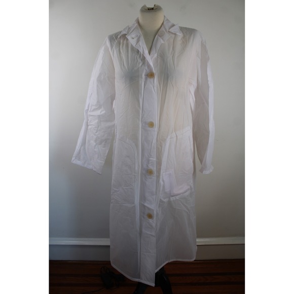 UniRoyal Other - Vtg UniRoyal M 36-38 Clear Pak-A-Way Rainwear Long Belt Trench Coat Button Front